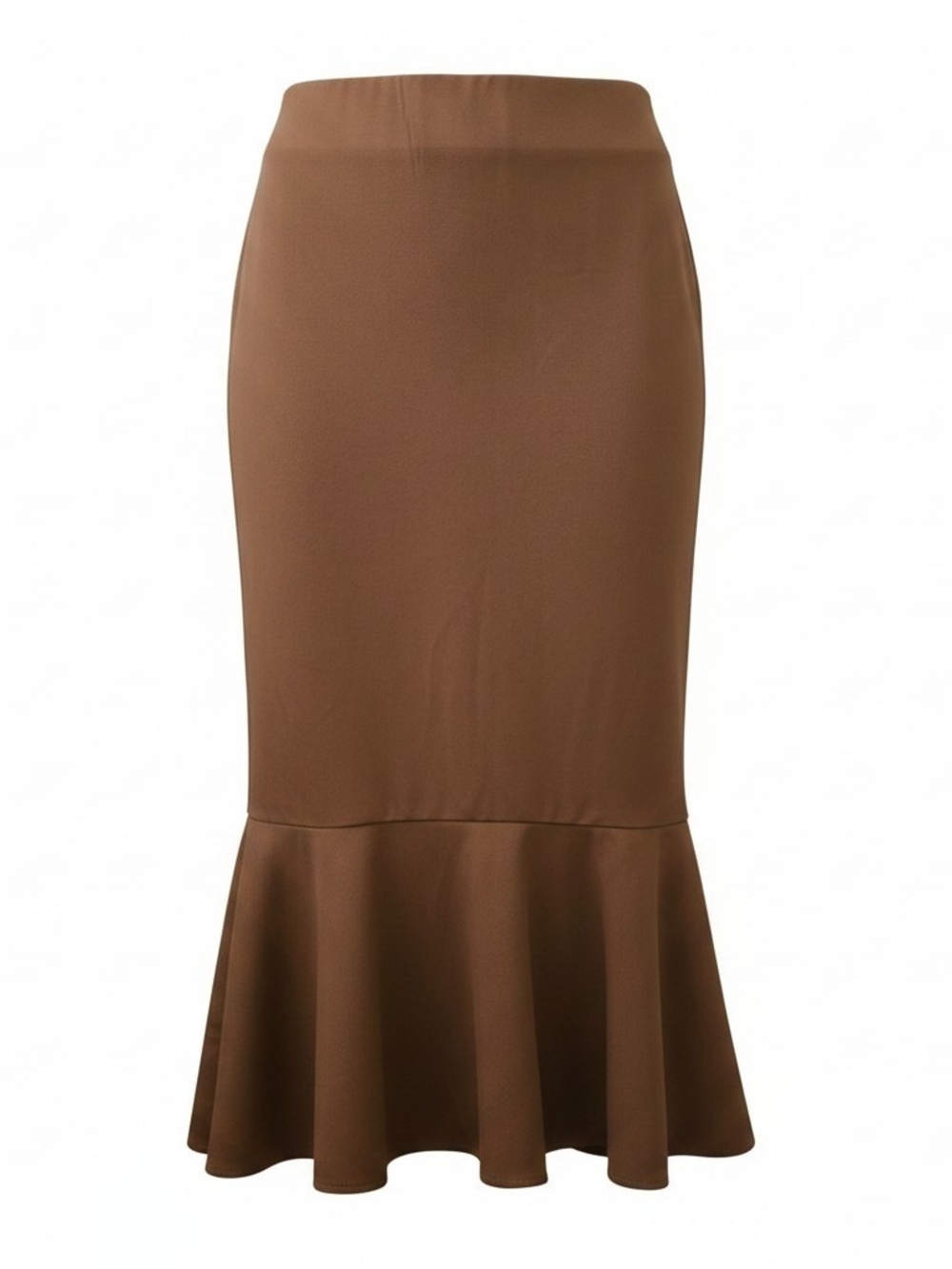 Tailored Brown Mermaid-Hem Midi Skirt - Size Medium